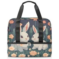 Frühling Blume Ostern Kaninchen Sport Duffle Bag für Damen Herren Jungen Kirls Wochenende Übernachtung Taschen Nass Getrennt 21L Tragetasche für Reisen Gym Yoga, farbe, 21L, Taschen-Organizer von WowPrint