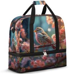 Frühling Blume Tier Vogel Reise Duffle Bag für Frauen Männer Wochenende Übernachtung Taschen Faltbare Nass Getrennt 47L Tragetasche für Sport Gym Yoga, farbe, 47L, Taschen-Organizer von WowPrint