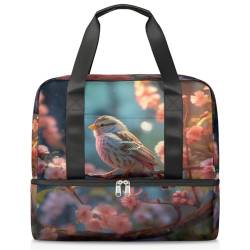 Frühling Blume Tier Vogel Sport Duffle Bag für Frauen Männer Jungen Kirls Wochenende Übernachtung Taschen nass getrennt 21L Tragetasche für Reisen Gym Yoga, farbe, 21L, Taschen-Organizer von WowPrint