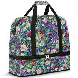 Frühling Bunte Blumen Reisetasche für Damen Herren Blumen Wochenende Übernachtung Taschen Faltbar Nass Getrennt 47 L Tragetasche für Sport Gym Yoga, farbe, 47 L, Taschen-Organizer von WowPrint