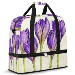 Frühling Krokus Reise Duffle Bag für Damen Herren Krokus Blume Wochenende Übernachtung Taschen Faltbar Nass Getrennt 47L Tragetasche für Sport Gym Yoga, farbe, 47 L, Taschen-Organizer von WowPrint