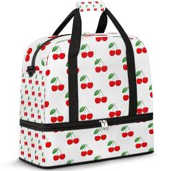 Fruit Cherry Travel Duffle Bag für Damen Herren Sommer Kirsche Wochenende Übernachtung Taschen Faltbar Nass Getrennt 47L Tragetasche für Sport Gym Yoga, farbe, 47 L, Taschen-Organizer von WowPrint