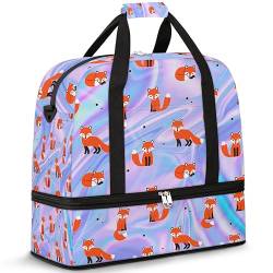 Galaxy Marble Fox Travel Duffle Bag for Women Men Fox Animals Weekend Overnight Bags Foldable Wet Separated 47L Tote Bag for Sports Gym Yoga, farbe, 47 L, Taschen-Organizer von WowPrint