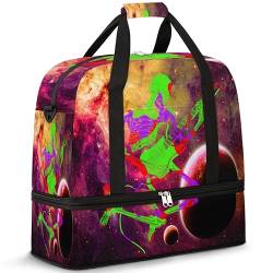 Galaxy Skull Guitar Travel Duffle Bag for Women Men Rock Skull Weekend Overnight Bags Foldable Wet Separated 47L Tote Bag for Sports Gym Yoga, farbe, 47 L, Taschen-Organizer von WowPrint