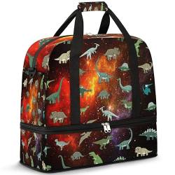 Galaxy Space Travel Duffle Bag for Women Men Galaxy Dinosa Cute Weekend Overnight Bags Foldable Wet Separated 47L Tote Bag for Sports Gym Yoga, farbe, 47 L, Taschen-Organizer von WowPrint