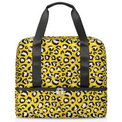 Gelbe Sporttasche mit Leopardenmuster für Damen Herren Jungen Kirls Leopardenmuster Wochenende Übernachtungstaschen nass getrennt 21L Tragetasche für Reisen Gym Yoga, farbe, 21L, Taschen-Organizer von WowPrint