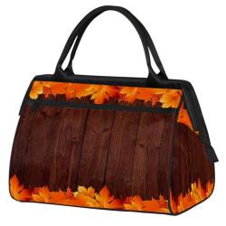 Herbst Ahornblatt Holz Reisetasche für Damen Herren Kinder Mädchen Wochenende Übernachtung Taschen 24 L Reisetasche Tragetasche für Sport Gym Yoga, farbe, (24L) UK, Taschen-Organizer von WowPrint