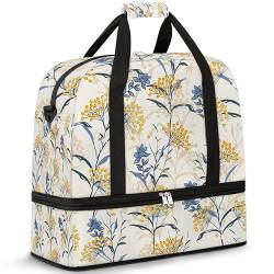 Herbst Beeren Blumen Reise Duffle Bag für Damen Herren Blumen Blätter Wochenende Übernachtung Taschen Faltbare Nass Getrennt 47L Tragetasche für Sport Gym Yoga, farbe, 47 L, Taschen-Organizer von WowPrint