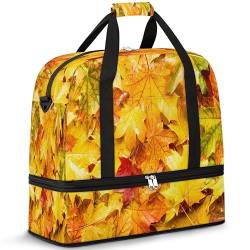 Herbst Blätter Reise Duffle Bag für Damen Herren Ahornblätter Wochenende Übernachtung Taschen Faltbar Nass Getrennt 47L Tragetasche für Sport Gym Yoga, farbe, 47 L, Taschen-Organizer von WowPrint