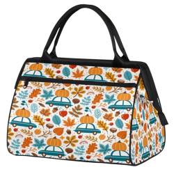 Herbst-Kürbis-Blätter-Auto-Reisetasche für Damen, Herren, Kinder, Mädchen, Herbst, Erntedankfest, Wochenende, Übernachtungstaschen, 24 l, Reisetasche für Sport, Fitnessstudio, Yoga, farbe, (24L) UK, von WowPrint