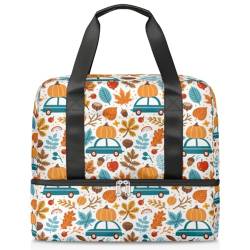 Herbst Kürbisse Blätter Auto Sport Duffle Bag für Frauen Männer Jungen Kirls Herbst Thanksgiving Wochenende Übernachtung Taschen nass getrennt 21L Tragetasche für Reisen Gym Yoga, farbe, 21L, von WowPrint