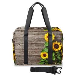 Herbst-Sonnenblumen-Board-Reisetasche für Damen und Herren, Sonnenblumen-Holz, Wochenend-Übernachtungstaschen, 32 l, große Reisetasche, Tragetasche für Sport, Fitnessstudio, Yoga, farbe, 32 L, von WowPrint