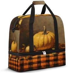 Herbst Thanksgiving Kürbis Reise Duffle Bag für Frauen Männer Wochenende Übernachtung Taschen Faltbare Nass Getrennt 47L Tragetasche für Sport Gym Yoga, farbe, 47L, Taschen-Organizer von WowPrint