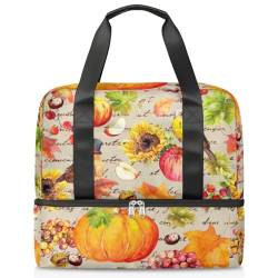 Herbst Thanksgiving Thema Sport Duffle Bag für Frauen Männer Jungen Kirls Thanksgiving Kürbis Wochenende Übernachtung Taschen nass getrennt 21L Tragetasche für Reisen Gym Yoga, farbe, 21L, von WowPrint