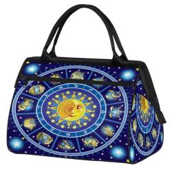 Horoskop Kreis Sonne Gesicht Reisetasche für Damen Herren Kinder Mädchen Sonne Wochenende Übernachtung Taschen 24 L Reisetasche Tragetasche für Sport Gym Yoga, farbe, (24L) UK, Taschen-Organizer von WowPrint