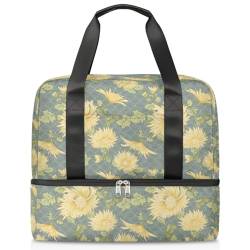 Japanische Chrysanthemen Sport Duffle Bag für Damen Herren Jungen Kirls Gelb Chrysantheme Wochenende Übernachtung Taschen Nass Getrennt 21L Tragetasche für Reisen Gym Yoga, farbe, 21L, von WowPrint