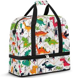 Kreative Dinosa Prints Reisetasche für Damen Herren Marmor Dinosaurier Wochenende Übernachtung Taschen Faltbare Nass Getrennt 47L Tragetasche für Sport Gym Yoga, farbe, 47 L, Taschen-Organizer von WowPrint