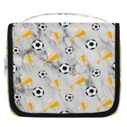 Kulturbeutel mit Marmor-Fußball-Trophäe, Reise-Kulturbeutel für Damen, Herren, Kinder, Mädchen, Jungen, grauer Marmor, Make-up-Kosmetiktasche, hängende Waschtasche, Toilettenartikel, Organizer, von WowPrint