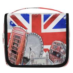 Kulturbeutel mit britischer Flagge, London-Thema, für Damen, Herren, Kinder, Mädchen, Jungen, Make-up-Kosmetiktasche, hängende Kulturbeutel, Kulturbeutel, Organizer, Duschtasche, farbe, 4.5 L, von WowPrint