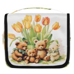 Kulturbeutel mit süßem Blumen- und Tulpenbär-Design, für Damen, Herren, Kinder, Mädchen, Jungen, Make-up-Kosmetiktasche, hängende Kulturbeutel, Kulturbeutel, Organizer, Duschtasche, farbe, 4.5 L, von WowPrint