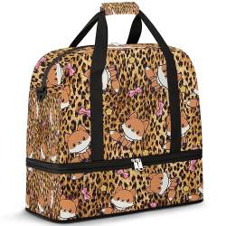 Leopard Cartoon Fuchs Reise Duffle Bag für Damen Herren Niedlicher Fuchs Wochenende Übernachtung Taschen Faltbare Nass Getrennt 47L Tragetasche für Sport Gym Yoga, farbe, 47 L, Taschen-Organizer von WowPrint