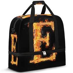 Letter E Fire Travel Duffle Bag for Women Men Symbol E Weekend Overnight Bags Foldable Wet Separated 47L Tote Bag for Sports Gym Yoga, farbe, 47 L, Taschen-Organizer von WowPrint