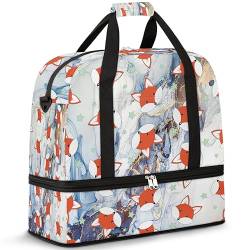 Marble Art Travel Duffle Bag for Women Men Funny Fox Marble Weekend Overnight Bags Foldable Wet Separated 47L Tote Bag for Sports Gym Yoga, farbe, 47 L, Taschen-Organizer von WowPrint