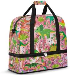 Marmor Lustige Dinosa Reise Duffle Bag für Damen Herren Print Dinosa Wochenende Übernachtung Taschen Faltbar Nass Getrennt 47L Tragetasche für Sport Gym Yoga, farbe, 47 L, Taschen-Organizer von WowPrint