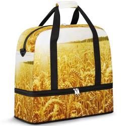 Morning Sun Field of Wheat Travel Duffle Bag für Damen Herren Gelb Weizen Wochenende Übernachtung Taschen Faltbar Nass Getrennt 47L Tragetasche für Sport Gym Yoga, farbe, 47 L, Taschen-Organizer von WowPrint