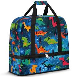 Nebula Animal Dinosaur Travel Duffle Bag for Women Men Dinosa Pattern Weekend Overnight Bags Foldable Wet Separated 47L Tote Bag for Sports Gym Yoga, farbe, 47 L, Taschen-Organizer von WowPrint