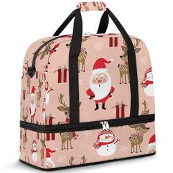 Niedlicher Weihnachtsmann Hirsch Schneemann Reise Duffle Bag für Frauen Männer Niedliche Wochenende Übernachtung Taschen Faltbare Nass Getrennt 47L Tragetasche für Sport Gym Yoga, farbe, 47 L, von WowPrint