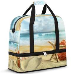 Ocean Beach Seestern Reise Duffle Bag für Damen Herren Ozean Thema Wochenende Übernachtung Taschen Faltbar Nass Getrennt 47L Tragetasche für Sport Gym Yoga, farbe, 47 L, Taschen-Organizer von WowPrint