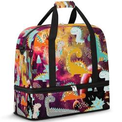 Planet Dinosaurier Galaxy Reise Duffle Bag für Damen Herren Galaxy Muster Wochenende Übernachtung Taschen Faltbar Nass Getrennt 47L Tragetasche für Sport Gym Yoga, farbe, 47 L, Taschen-Organizer von WowPrint