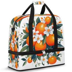 Reise Duffle Bag für Damen Herren, Obst Blume Orange Wochenende Übernachtung Taschen Faltbar Nass Getrennt 47L Tragetasche für Sport Gym Yoga, farbe, 47L, Taschen-Organizer von WowPrint