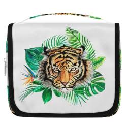 Reise-Kulturbeutel mit tropischen Blättern, Tiger, für Damen, Herren, Kinder, Mädchen, Jungen, Tiger-Make-up-Kosmetiktasche, hängende Waschtasche, Toilettenartikel, Organizer, Duschtasche, farbe, 4.5 von WowPrint