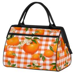 Reisetasche für Damen, Herren, Kinder, Mädchen, kariert, Blume, Obst, Orange, Wochenend-Übernachtungstaschen, 24 l, Reisetasche, Tragetasche für Sport, Fitnessstudio, Yoga, farbe, (24L) UK, von WowPrint