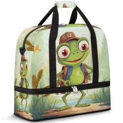 Reisetasche für Damen und Herren, Cartoonfunny Frosch, Wochenende, Übernachtungstaschen, faltbar, nass, getrennt, 47 l, Tragetasche für Sport, Fitnessstudio, Yoga, farbe, 47L, Taschen-Organizer von WowPrint