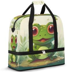 Reisetasche für Damen und Herren, niedliche Cartoon-Frosch-Wochenend-Übernachtungstaschen, faltbar, nass, getrennt, 47 l, Tragetasche für Sport, Fitnessstudio, Yoga, farbe, 47L, Taschen-Organizer von WowPrint