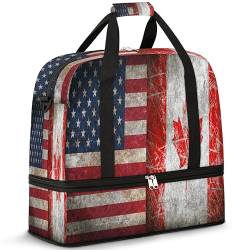 Retro American Canada Flag Travel Duffle Bag for Women Men Retro Weekend Overnight Bags Foldable Wet Separated 47L Tote Bag for Sports Gym Yoga, farbe, 47 L, Taschen-Organizer von WowPrint