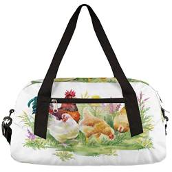 Rooster Chickens Flower Small Gym Bag for Women Men Animals Sports Duffel Bag Luggage Weekend Travel Bag for Kids Boys Girls Holdall Bag Lightweight Overnight Carry on Bag, multi von WowPrint