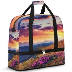 Sommer Blume Berg Landschaft Reise Duffle Bag für Frauen Männer Wochenende Übernachtung Taschen Faltbare Nass Getrennt 47L Tragetasche für Sport Gym Yoga, farbe, 47L, Taschen-Organizer von WowPrint