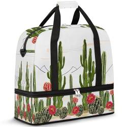 Sommer Kaktus Blumen Reise Duffle Bag für Damen Herren Kaktus Wochenende Übernachtung Taschen Faltbare Nass Getrennt 47L Tragetasche für Sport Gym Yoga, farbe, 47 L, Taschen-Organizer von WowPrint