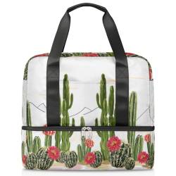 Sommer Kaktus Blumen Sport Duffle Bag für Damen Herren Jungen Kirls Kaktus Wochenende Übernachtung Taschen nass getrennt 21L Tragetasche für Reisen Gym Yoga, farbe, 21L, Taschen-Organizer von WowPrint