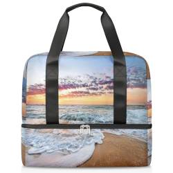 Sommer Sonnenaufgang Strand Ozean Thema Sport Duffle Bag für Damen Herren Jungen Kirls Wochenende Übernachtung Taschen nass getrennt 21L Tragetasche für Reisen Gym Yoga, farbe, 21L, Taschen-Organizer von WowPrint