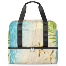 Sommer Strand Palm Seestern Sport Duffle Bag für Damen Herren Jungen Kirls Strand Wochenende Übernachtung Taschen nass getrennt 21L Tragetasche für Reisen Gym Yoga, farbe, 21L, Taschen-Organizer von WowPrint