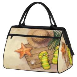 Sommer-Strandmuscheln Seesterne Flop Stroh Reisetasche für Damen Herren Kinder Mädchen Wochenende Übernachtung Taschen 24 L Reisetasche Tragetasche für Sport Gym Yoga, farbe, (24L) UK, von WowPrint