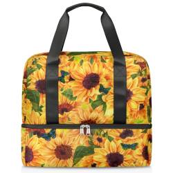 Sonnenblume Schmetterling Sommer Sport Duffle Bag für Damen Herren Jungen Kirls Wochenende Übernachtung Taschen Nass Getrennt 21L Tragetasche für Reisen Gym Yoga, farbe, 21L, Taschen-Organizer von WowPrint