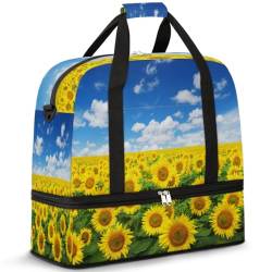 Sonnenblume Sommer Blume Reise Duffle Bag für Damen Herren Wochenende Übernachtung Taschen Faltbar Nass Getrennt 47L Tragetasche für Sport Gym Yoga, farbe, 47L, Taschen-Organizer von WowPrint