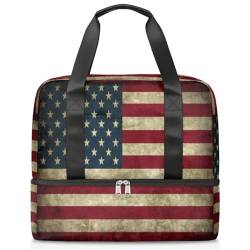 Sport Duffle Bag für Damen Herren Jungen Kirls, Amerika Vintage Flagge 21L Wochenende Übernachtung Taschen Nass Getrennte Tragetasche für Reisen Gym Yoga, farbe, 21L, Taschen-Organizer von WowPrint