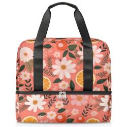 Sport Duffle Bag für Damen Herren Jungen Kirls, Blume Obst Orange 21L Wochenende Übernachtung Taschen Nass Getrennte Tragetasche für Reisen Gym Yoga, farbe, 21L, Taschen-Organizer von WowPrint